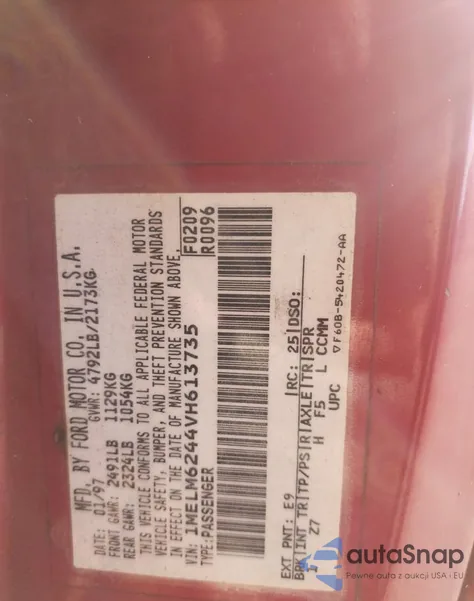 1997 Mercury Cougar Xr7 из США, поврежденный, VIN 1MELM6244VH613735